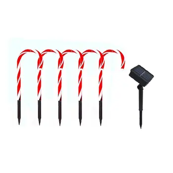 

5pcs Solar Energy Xmas Cane Lights Merry Christmas Pathway Walkway Light For Home Street Lamp Christmas Decoration