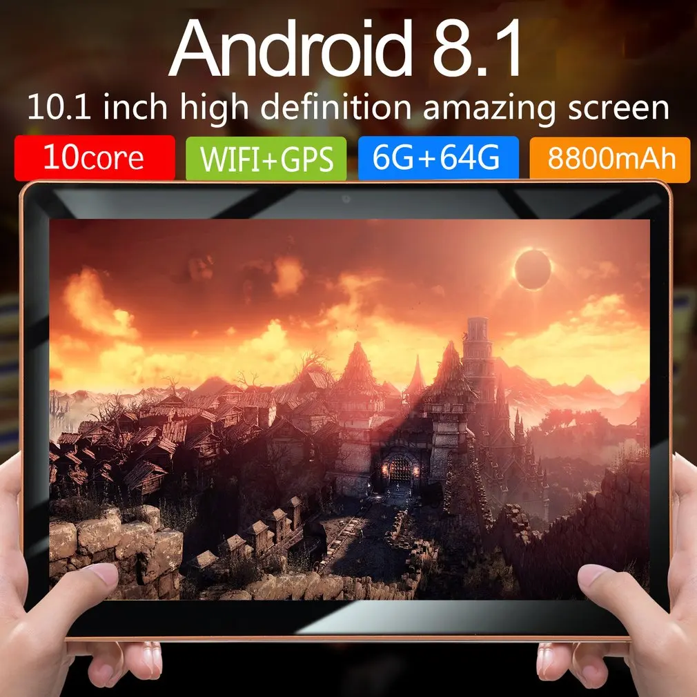 10,1 дюймов для Android 8,1 пластиковый планшетный ПК 6 ГБ+ 64 Гб десять-ядерный wifi планшет 16,0 Мп камера Две sim-камеры wifi телефон фаблет
