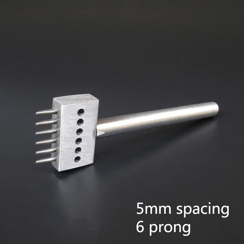 5mm 6 prong 1pcs Кожаный Craf 1,0 мм Дырокол ряд зубец строгальный нож, инструменты для макияжа, сшитые вручную отверстие 2/4/6 отверстий 4/5/6 мм расстояние - Цвет: 5mm 6 prong 1pcs