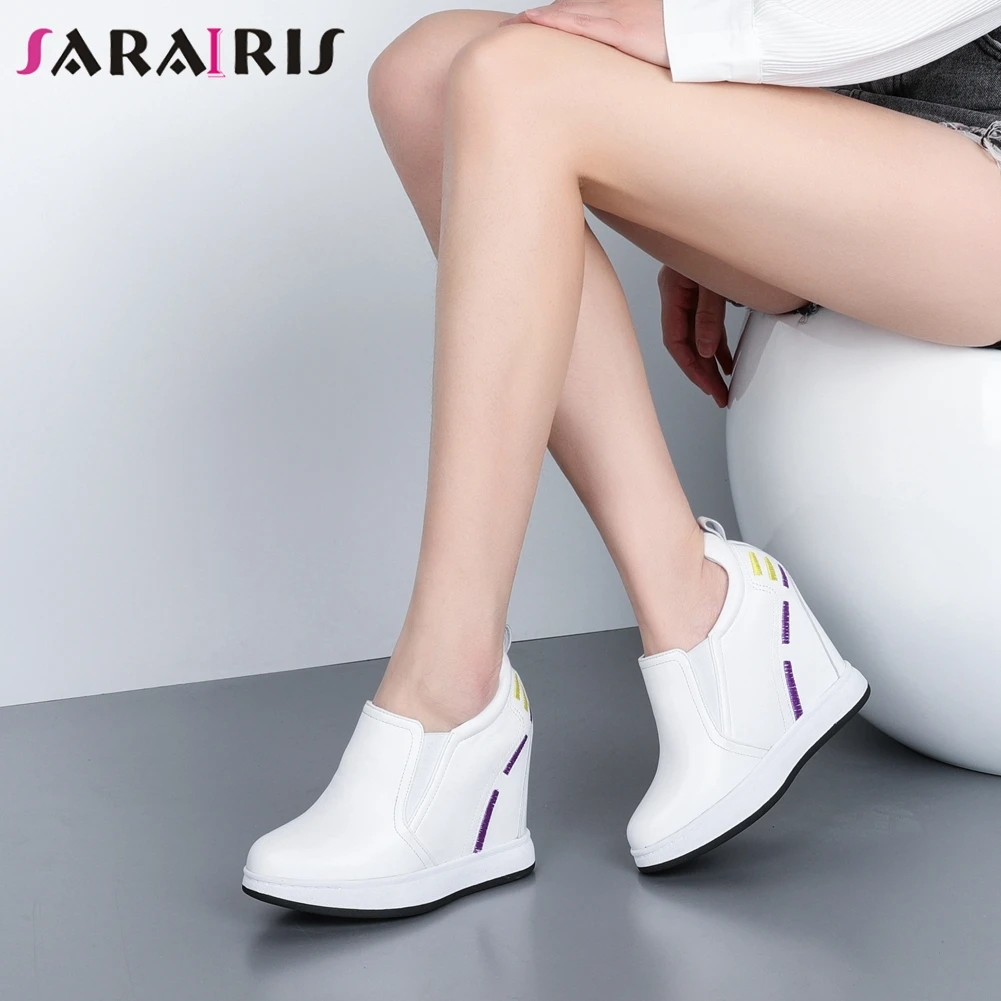 

SARAIRIS High Height Inreasing Loafers Casual slip-on Platform Heeld Pumps Women Spring Genuine Leather Shoes Woman