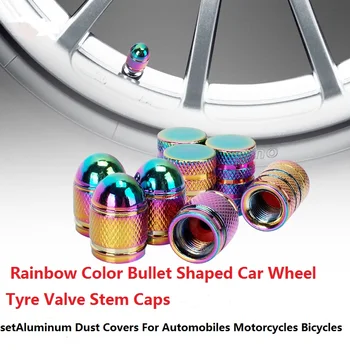 

4pcs/set Rainbow Color Bullet Shaped Car Wheel Tyre Valve Stem Caps Aluminum Dust Covers For Automobiles Motorcycles Bicycles