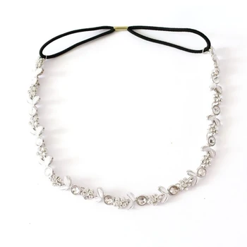 

Lady's Stylish Silver Plated Crystal Flower Elastic Hair Band Headband