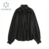 2022 Lace Up Bow Tie Shirt Vintage Long Sleeve Solid Chiffon Casual Blouse Korean Fashion Elegant Office Lady Blusas Woman Tops ► Photo 1/6