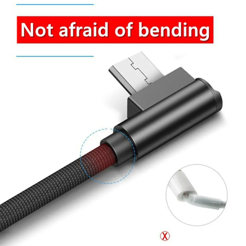 L type кабель для передачи данных 90 градусов нейлоновый USB кабель Универсальный Для Android мобильного телефона Быстрый зарядный кабель высокоскоростной передачи данных