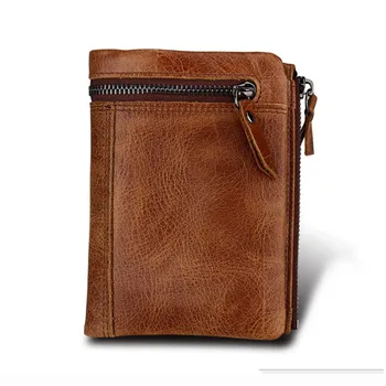 

New Arrival Genuine Leather Men's Zipper Wallet Men's Cow Leather Wallet Coin Purse Money Bag Business Card Holder RFID