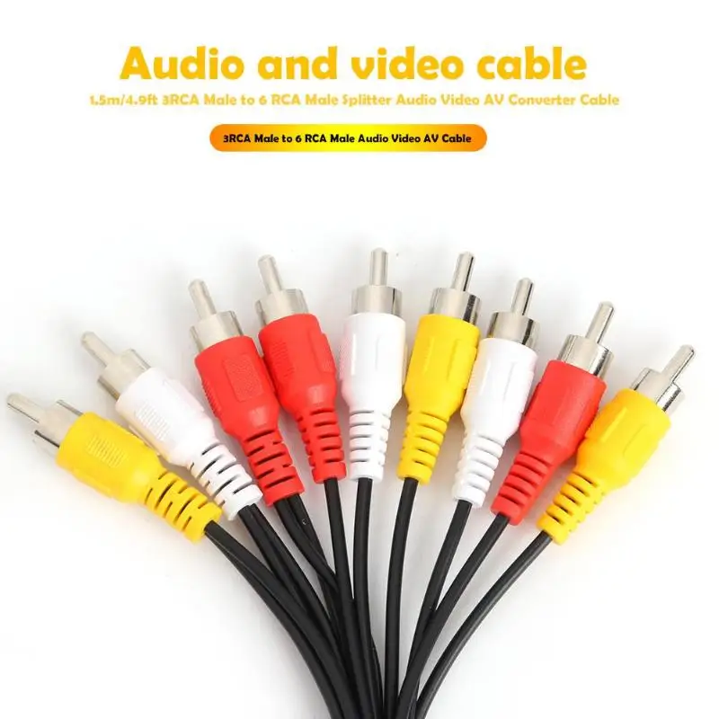 3RCA Штекерный разъем на 6 RCA кабель мужской сплиттер Аудио Видео AV ТВ DVD адаптер