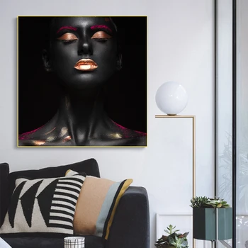 

RELIABLI Art Black Woman Face Pictures Canvas Painting Posters Print Wall Art For Living Room Modern Decorative Picture No Frame