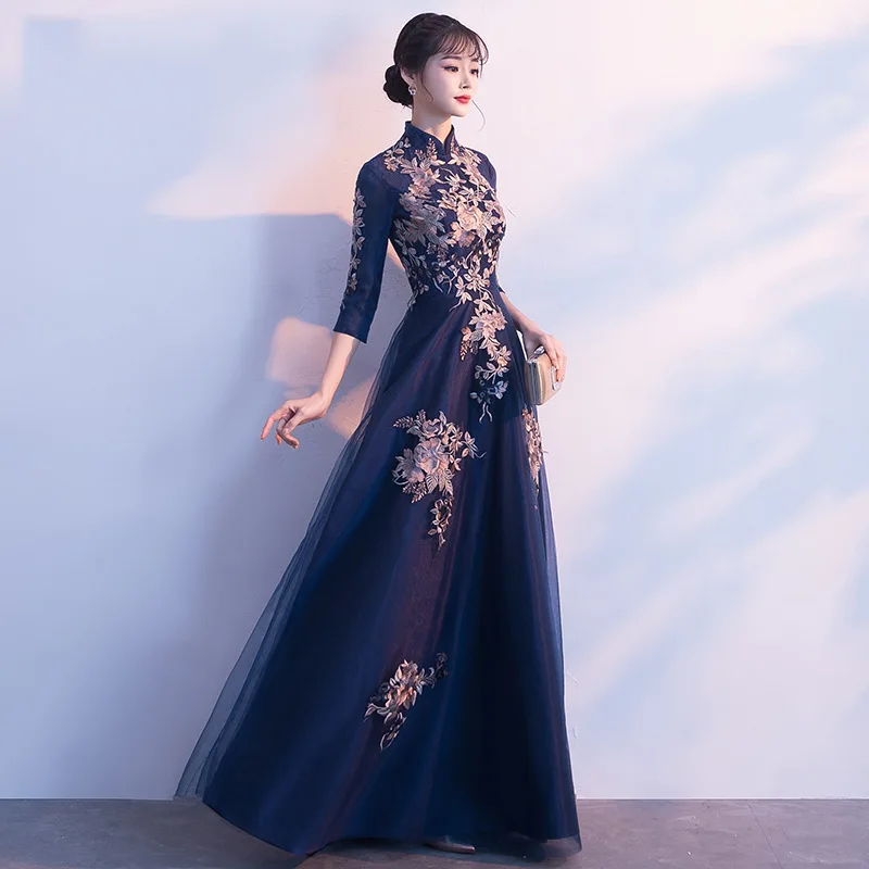 Сексуальное платье в китайском стиле; женские тонкие вечерние Длинные Cheongsam; свадебное платье; роскошное свадебное платье; Qipao; модная одежда; Vestido