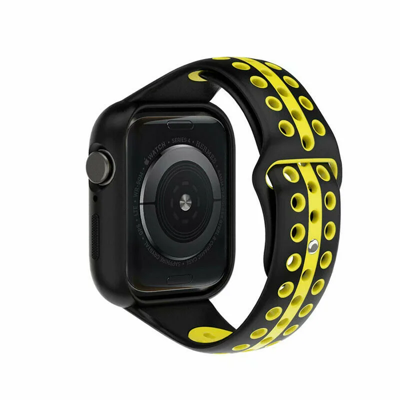 Black Yellow Ремешок для Apple Watch 4 спортивный силиконовый сменный ремешок для наручных часов+ чехол для Apple iWatch 40 мм 44 мм - Цвет ремешка: Black Yellow