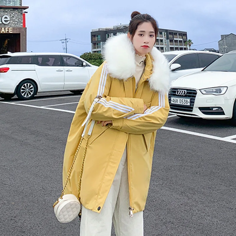 

Mid-length Large Fur Collar Cotton-padded Clothes Women's 2019 Winter New Style Korean-style Loose-Fit Cotton-padded Jacket Coat