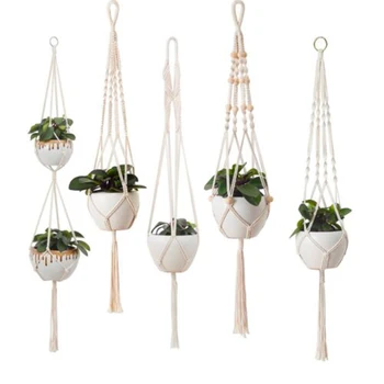 

Hand-Woven Hanging Rope Cotton Potted Basket Garden Balcony 100-120cm Decor