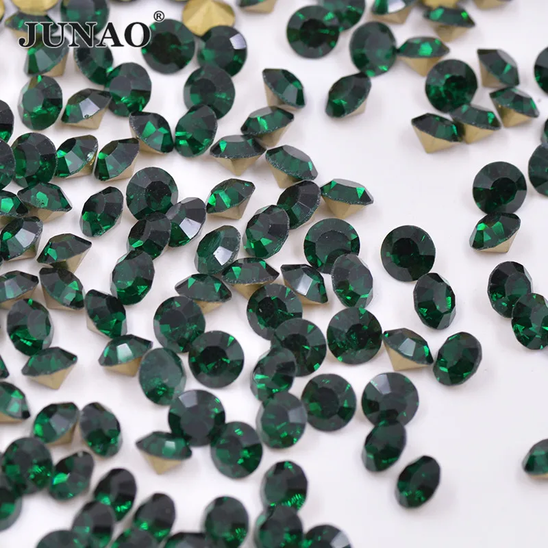 

JUNAO SS 6 8 10 12 16 20 30 Dark Green Point Glass Rhinestone Glass Crystal Stones Scrapbooking Strass for Nail Art Decoration