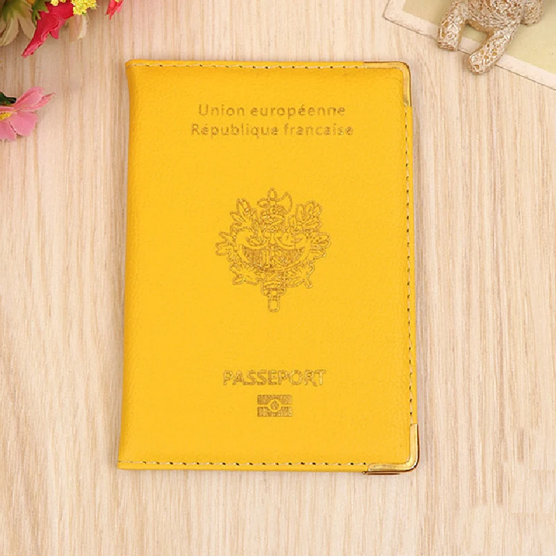 Цвет: желтый DIY Франция Обложка для паспорта из искусственной кожи отделения для кредитных карт для мужчин и женщин французские паспорта органайзер для путешествий Кредитная карта красный синий паспорт - Цвет: Цвет: желтый