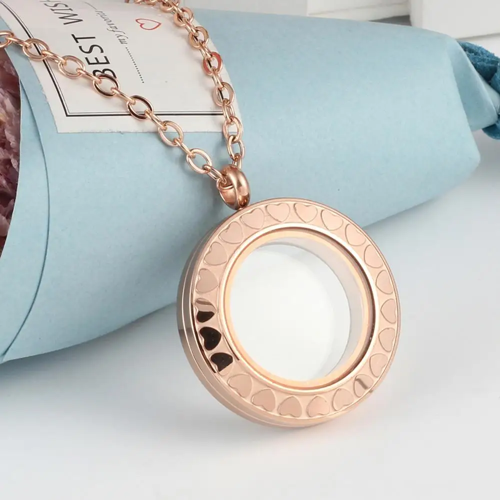 rose gold URSJEWELRY плавающая подвеска, медальон 28 мм Твист открытый 316L нержавеющая сталь Стекло Медальоны живой памяти ожерелье - Окраска металла: rose gold