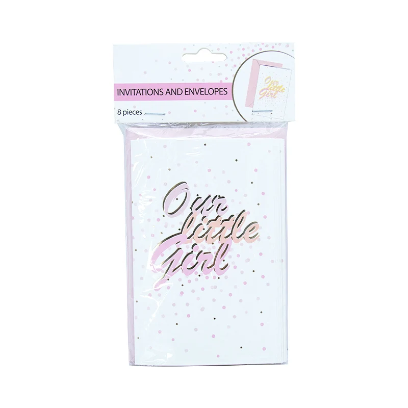  8pcs Pink dot our little girl Cards Invitations with Envelope Party Favor Supplies Baby Shower Gend - 4.00047E+12