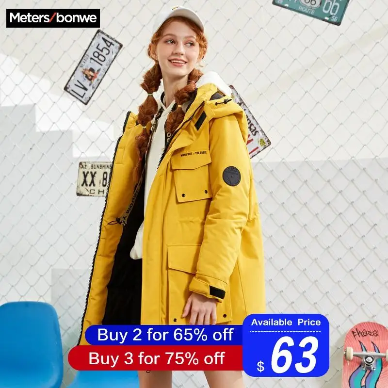 Metersbonwe, длинный теплый пуховик для женщин, зимний, удобный, теплый, 80%, серый, утиный пух, с капюшоном, Женское пальто, зимняя женская верхняя одежда