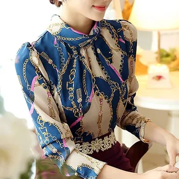 

New Autumn Fashion Women Tops and Blouses Long Sleeve Chiffon O Neck Retro Shirt Office Lady Plus Size Clothes Blusas