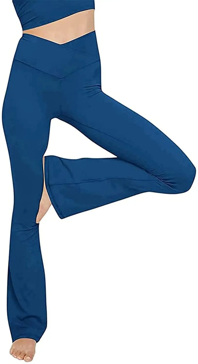 New Wide Leg Sport Pants Women High Waist Stretch Bandage Flare