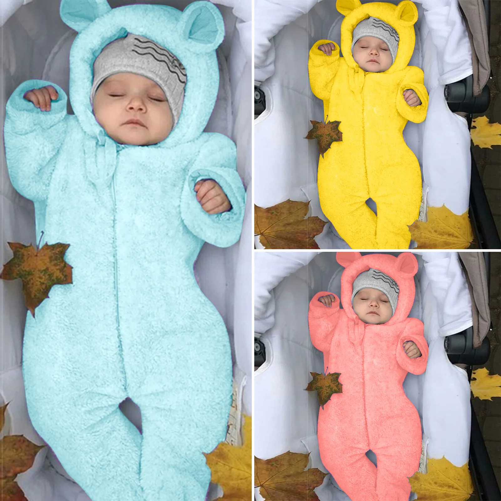 Newborn Baby Romper Winter Fleece Jumpsuit Infant Baby Girl Boy Bear Ears Footed Hooded Romper Fleece Jumpsuit Coat pour enfants baby clothes baby sleepsuit bear hooded jumpsuit