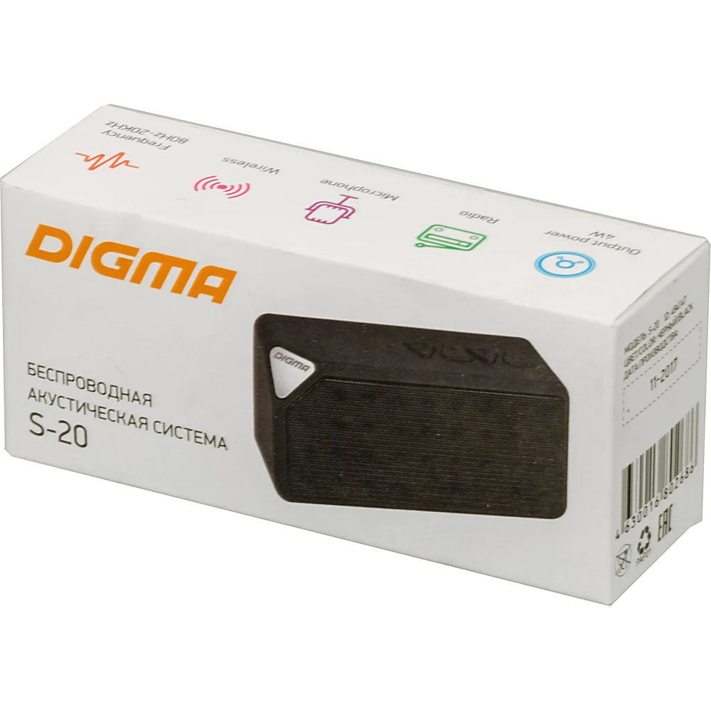 Колонка порт. Digma S-20 черный 4W 1.0 BT(SP204B