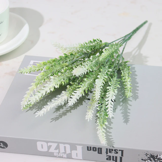Artificial Flowers Flocked Plastic Lavender Bundle Fake Plants Wedding Bridle Bouquet Indoor Outdoor Home Kitchen Office Table JY09-white37cm