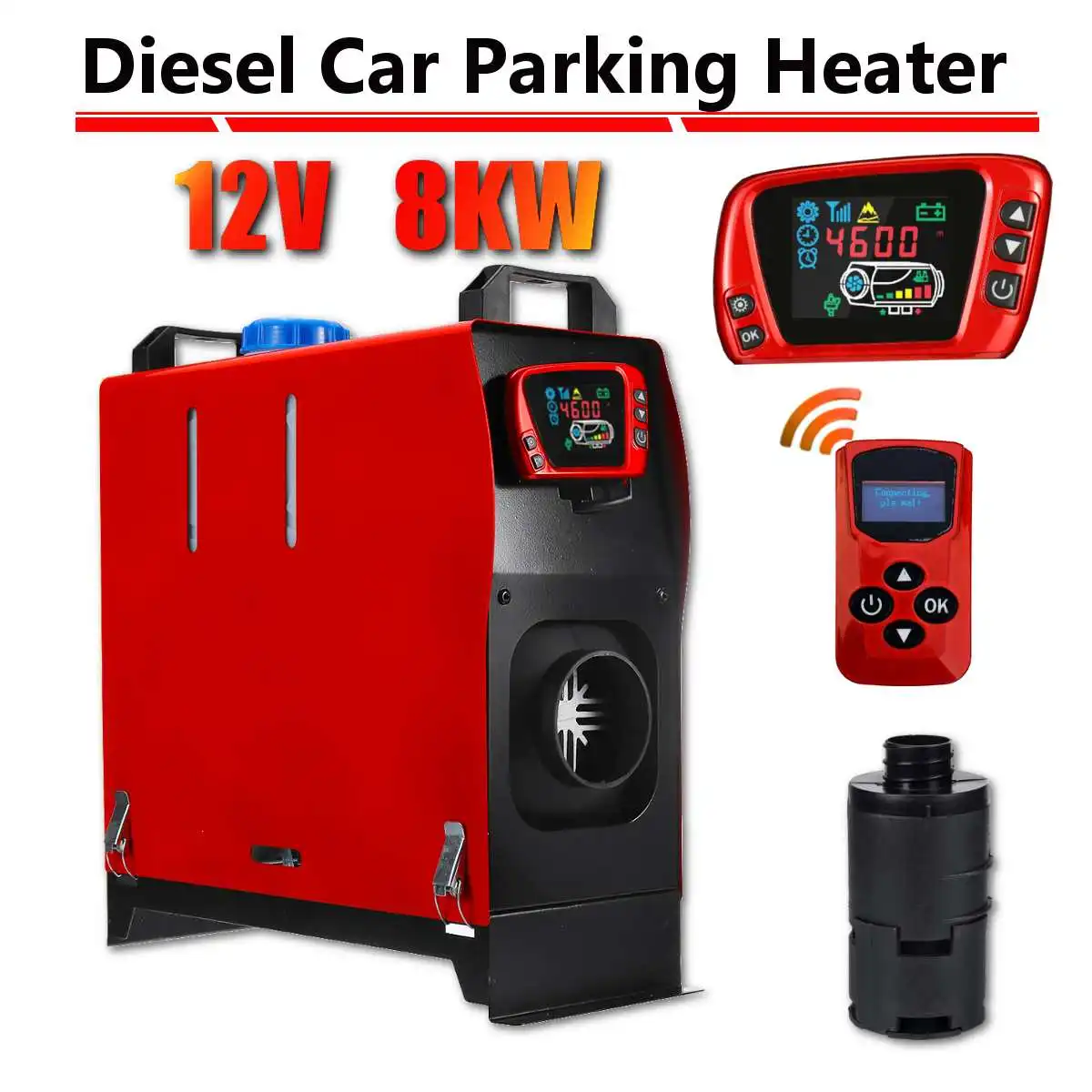 Car Heating 8000W All in One Unit Tool Diesels Air Heater Single Hole LCD Monitor Parking Warmer Quick Heat - Название цвета: Red