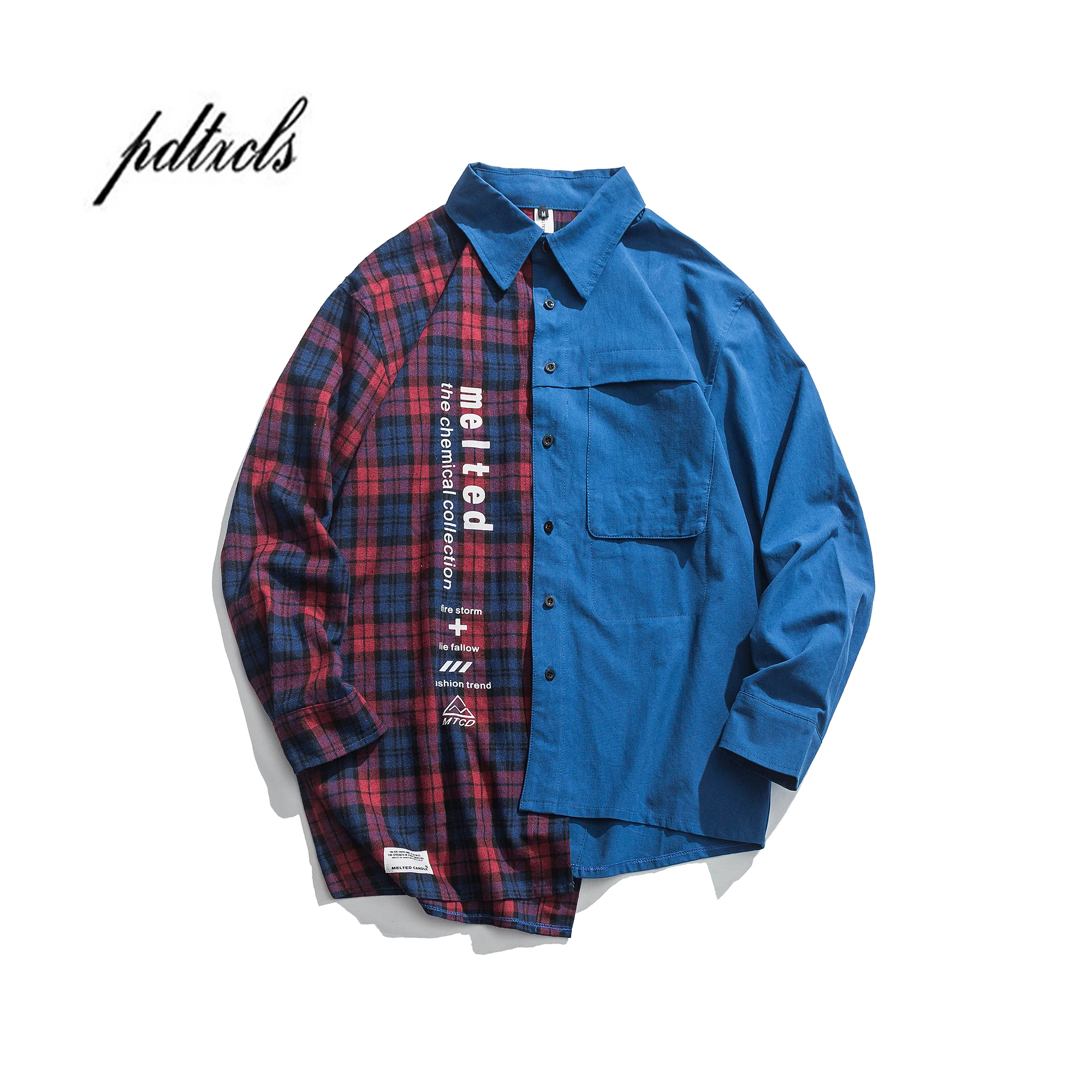 

Guo-Chao Tang 2019 New Autumn Irregularity Color Patchwork Printed Plaid Men Shirts Hip Hop Casual Ribbon Male Shirt Streetwear