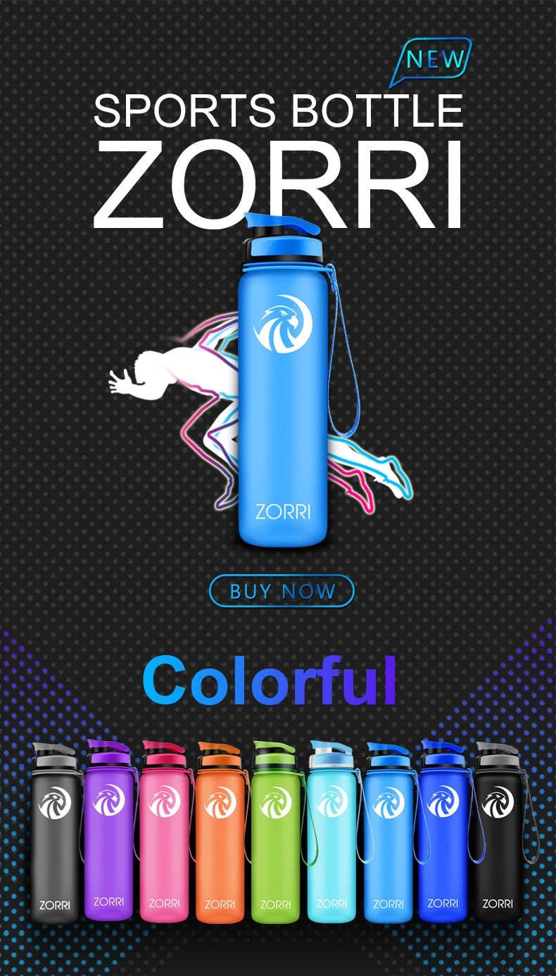ZORRI Water Bottle 600ML /800ML/1000ML Plastic Drinkware Tour Outdoor Sport School Leak Proof Seal Gourde Climbing Water Bottles