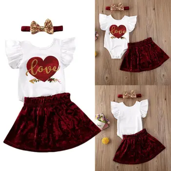 

Toddler Infant Baby Girl Love Tops Romper Bodysuit Tutu Skirt Outfits Clothes