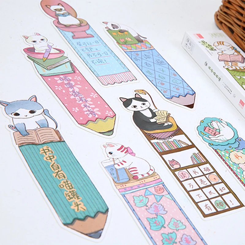 30 pcs/pack Cute Funny Cat Bookmark Paper Cartoon Animals Bookmarks Promotional Gift Stationery Film Book Marks Supplies