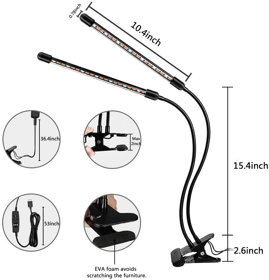 DCOO светильник для выращивания комнатных растений 18 Вт 27 Вт 36 Вт Светодиодный светильник для выращивания с зажимом для 9 Диммируемый полный спектр растительный светильник s с таймером Фито лампа