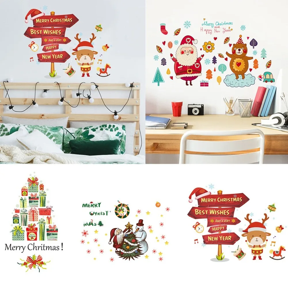 DIY Merry Рождество наклейки на стену, Окно Стекло Праздничные наклейки Санта фон новогодние вечерние украшения для домашнего декора#35