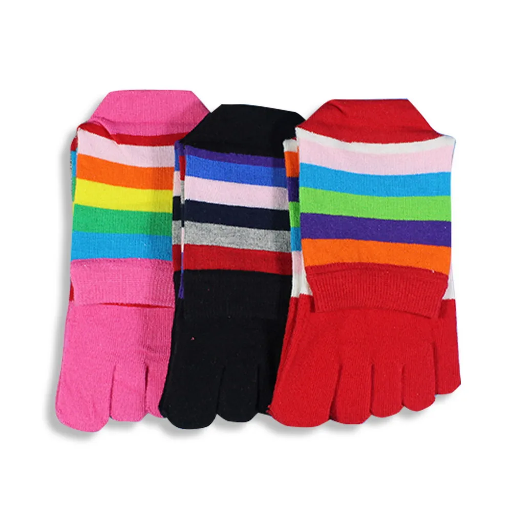 6 Pairs / Lot Autumn Winter Women Socks Cotton Fashion Five Fingers Toe Socks Rainbow Stripe Breathable Long Sock