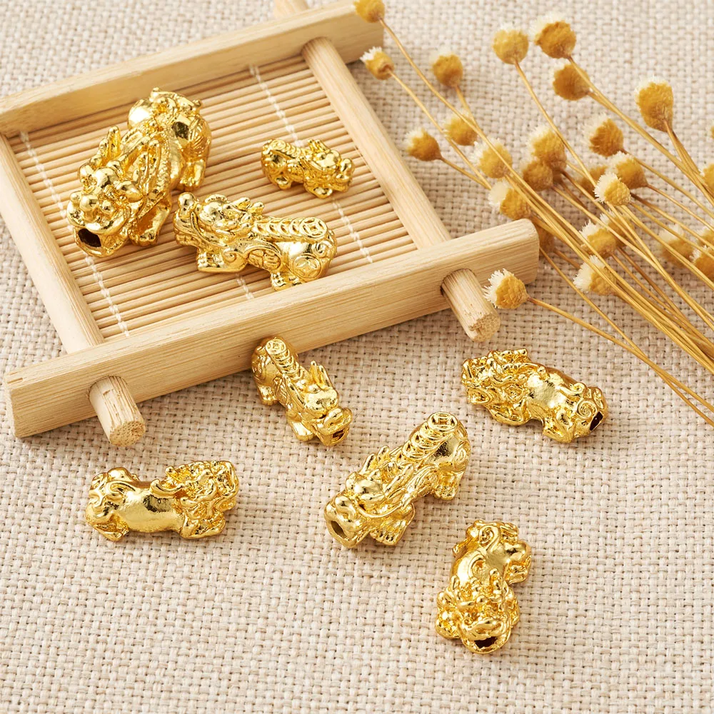 1pcs Real 24k Yellow Gold Pendant 3D Hard Gold Pixiu Luck DIY Loose Bead  Pixiu