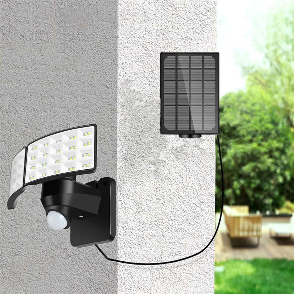 

80LED Solar PIR Motion Sensor Wall Light Outdoor 3Modes Waterproof IP65 For Street Garden Path Split/All-in-one 2Heads Wall Lamp