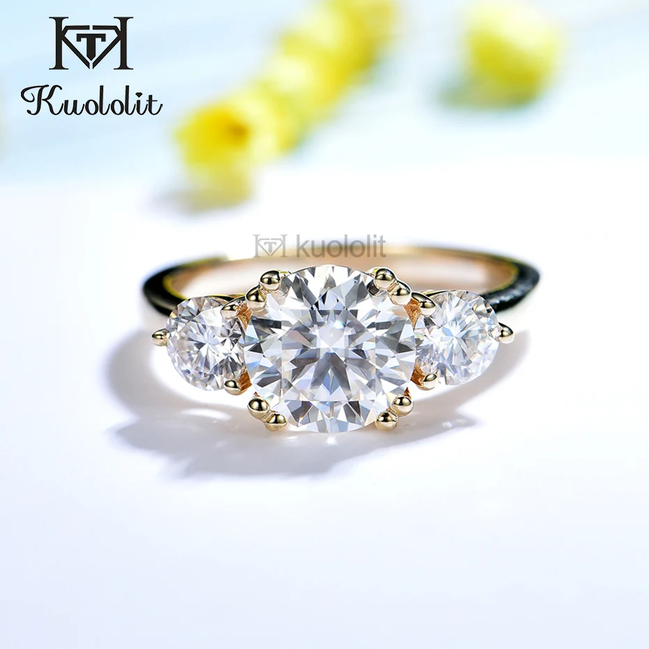 Женское кольцо из желтого золота kuolit 2.8CT Moissanite 18K 14K круглое с бриллиантом D VVS