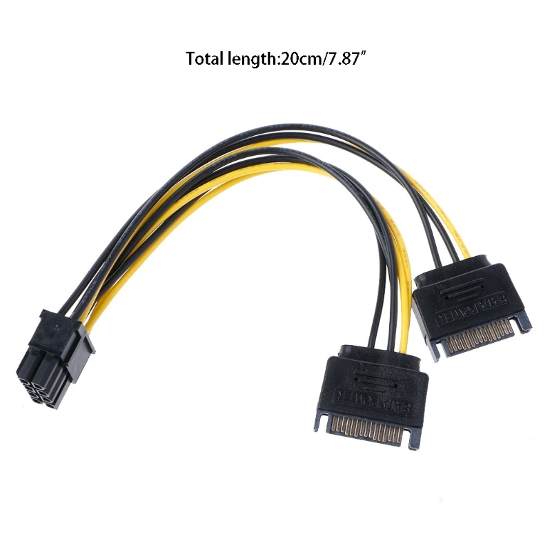 

1 PC Dual 15Pin SATA Male To 8Pin(6+2) PCI-E Male Video Card Power Supply Cable 20cm
