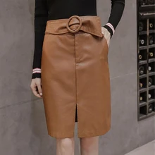 Осень-зима, сексуальные короткие юбки из искусственной кожи с высокой талией и разрезом, женские модные облегающие юбки с карманами и поясом