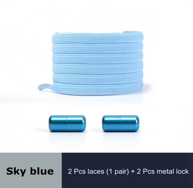 Free to Match Elastic Shoelaces Lock Lazy Laces Flat Multi Color Options No Tie Shoelace Round Capsule Metal 18 Colors Sky blue
