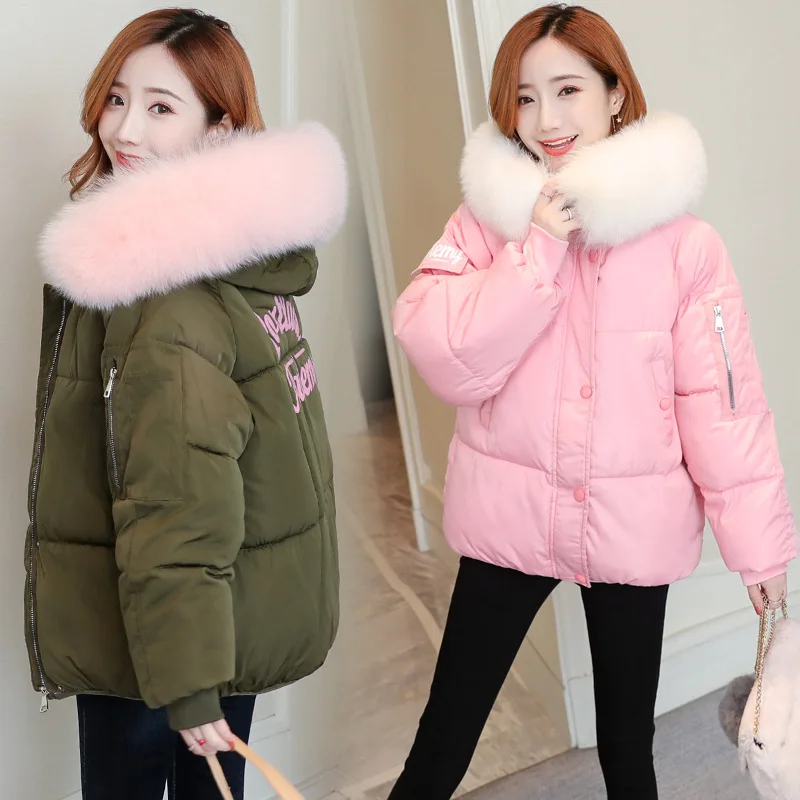 

Short Cotton-padded Jacket Women's New Style Winter Korean-style Students Coat Large Fur Collar down Jacket Cotton-padded Clothe