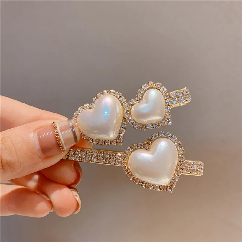 

MENGJIQIAO New Korean Luxury Shiny Rhinestone Hairgrips For Women Girls Elegant Peal Heart Hair Clips Hair Accessories Jewelry