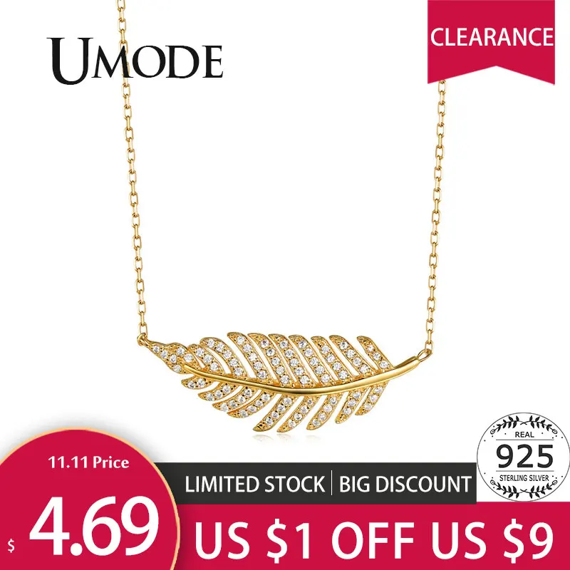 UMODE Брендовое 925 пробы ожерелье с серебряными перьями и кулонами для женщин, ожерелье с листьями из белого золота, Трендовое ожерелье, подарки ULN0231