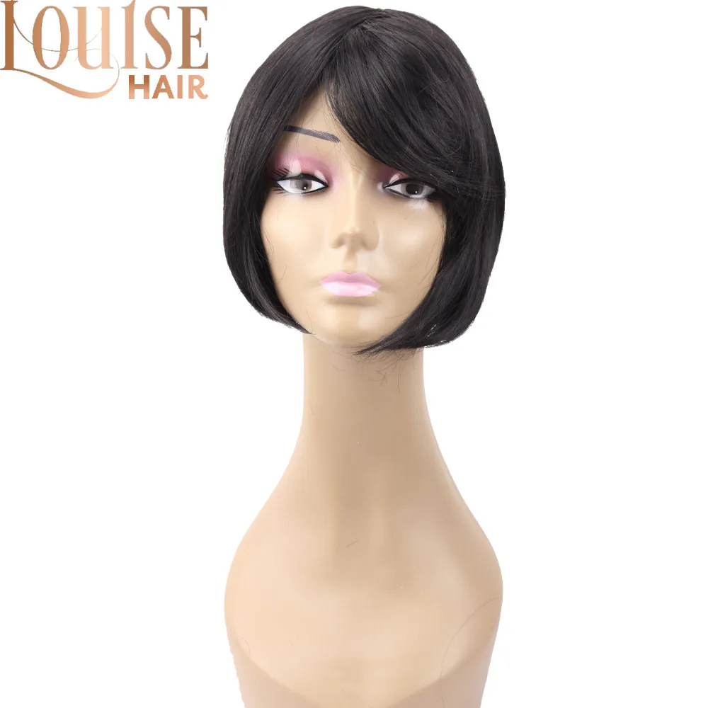 Женский короткий прямой черный парик Louise Wig с челкой короткими волосами