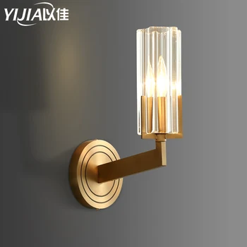 

Retro Brass Modern Vintage wall light Sconce Lamp Fixtures 220V Bedside crystal lamp for Home Decor DiningRoom Bedroom Light