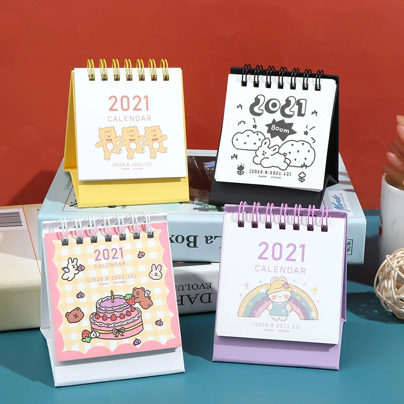 

1PC 2020.8-2021.12 Kawaii Portable Mini Desktop Calendar Storage Box Timetable Plan