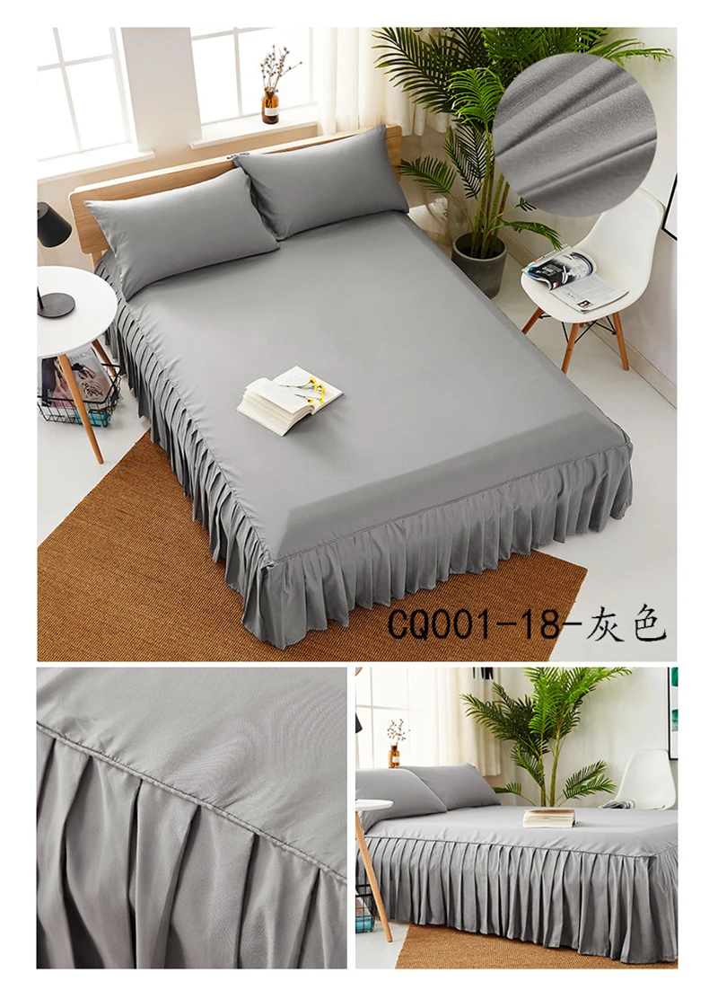 European Pure Color Bedspreads Bedskirt Bed Sheet Combined Bed Covers Super  Soft Colchas Queen King Size Corchas Para La Cama