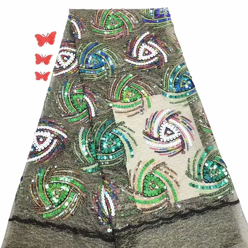 High Quality 2020 green African French Net Lace Fabric Embroidered Nigerian Guipure Cord With advanced Sequins | Дом и сад