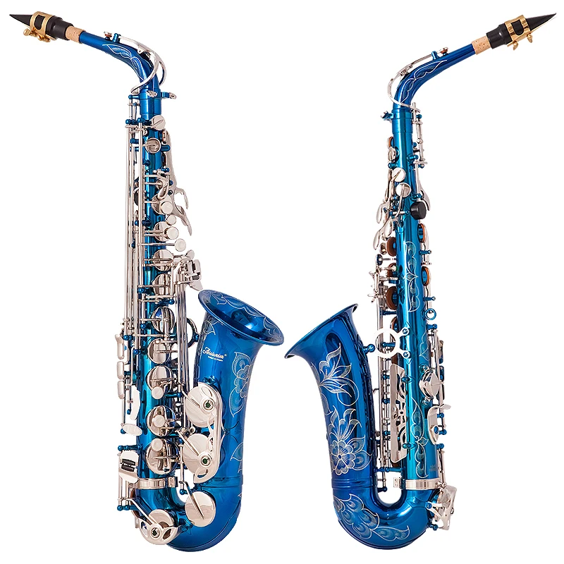 Aisiweier высококачественный Синий Серебряный Eb альт саксофон латунный лакированный E плоский Sax 802 тип ключа деревянный духовой инструмент