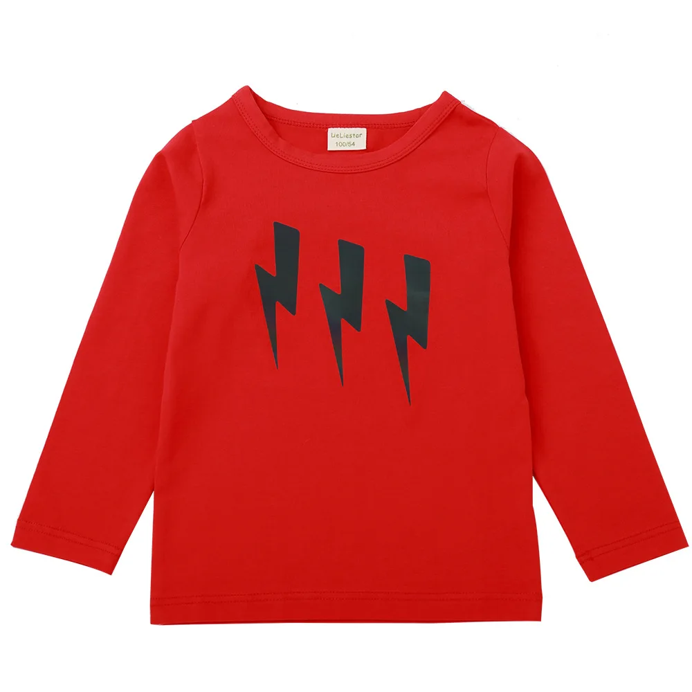 Красный HereNice Kids Chien/детская футболка Топы с узором в виде молний, одежда с длинными рукавами футболки для маленьких девочек - Цвет: Красный