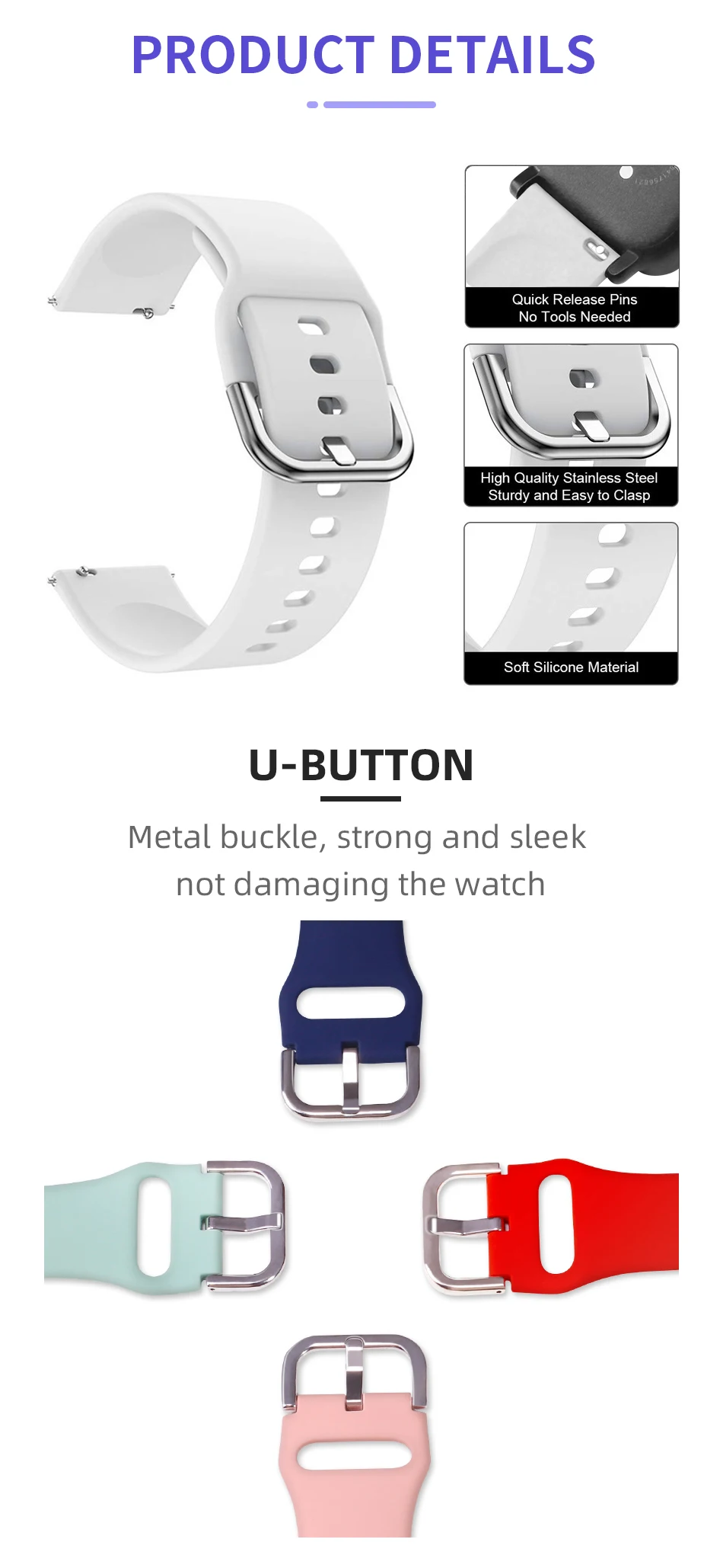 Силиконовый ремешок BOORUI для браслета Huami Amazfit Bip 20/22 мм для samsung Galaxy watch Active Band с модными цветами